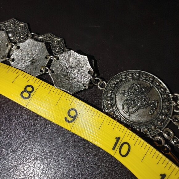Vintage Silver Tone Coin Necklace Ornate Medallion Chain Boho Gypsy Bohemian - Picture 4 of 8